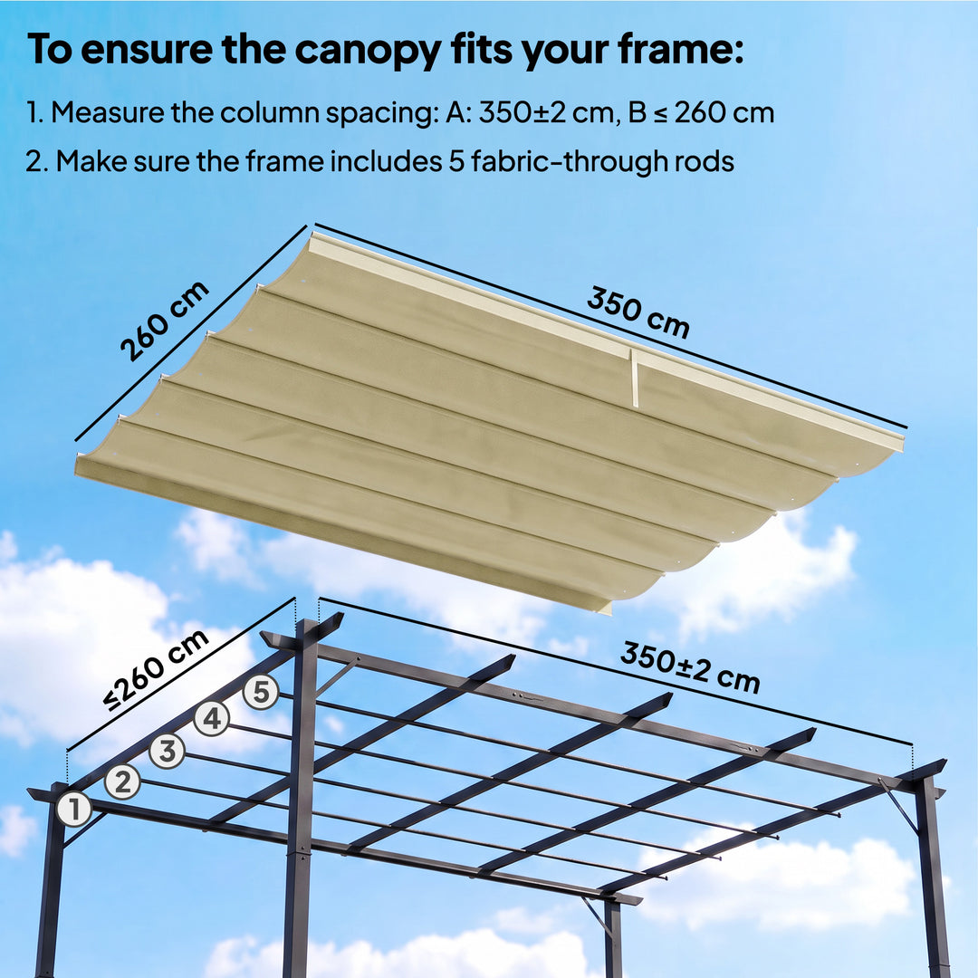 Retractable Pergola Cover, 3.5 x 2.6 m Replacement Canopy Fabric for 4