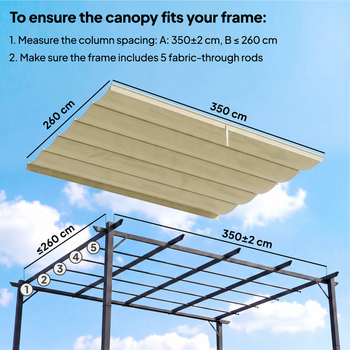 Retractable Pergola Cover, 3.5 x 2.6 m Replacement Canopy Fabric for 4