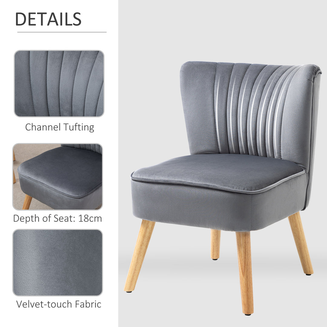 HOMCOM Velvet Armchair Duo: Tub-Style Accent Chairs with Padded Seat & Curved Back, Wooden Legs, Home Furniture, Grey