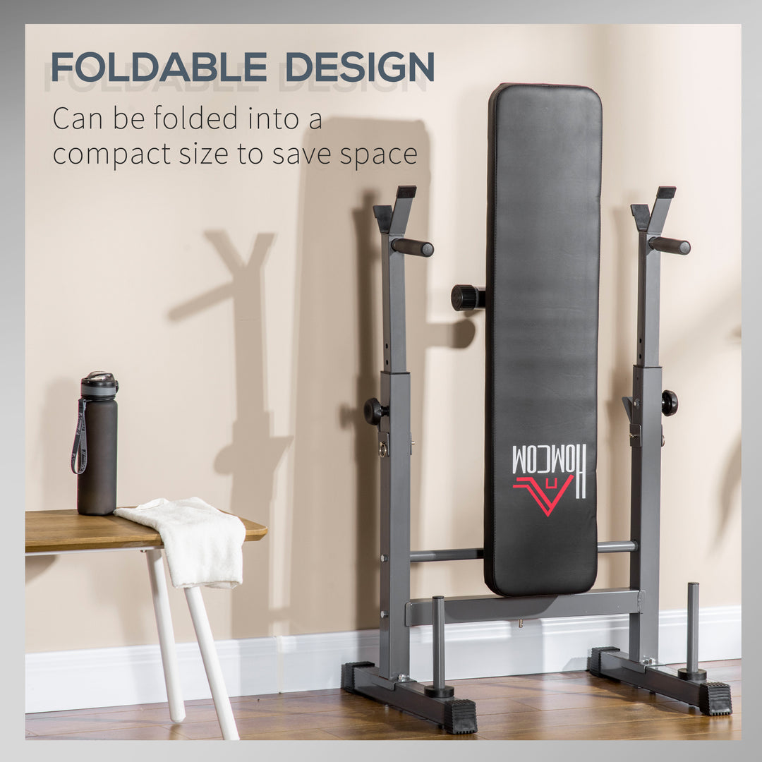 Adjustable Weight Bench, Foldable Bench, with Barbell Rack, Grey