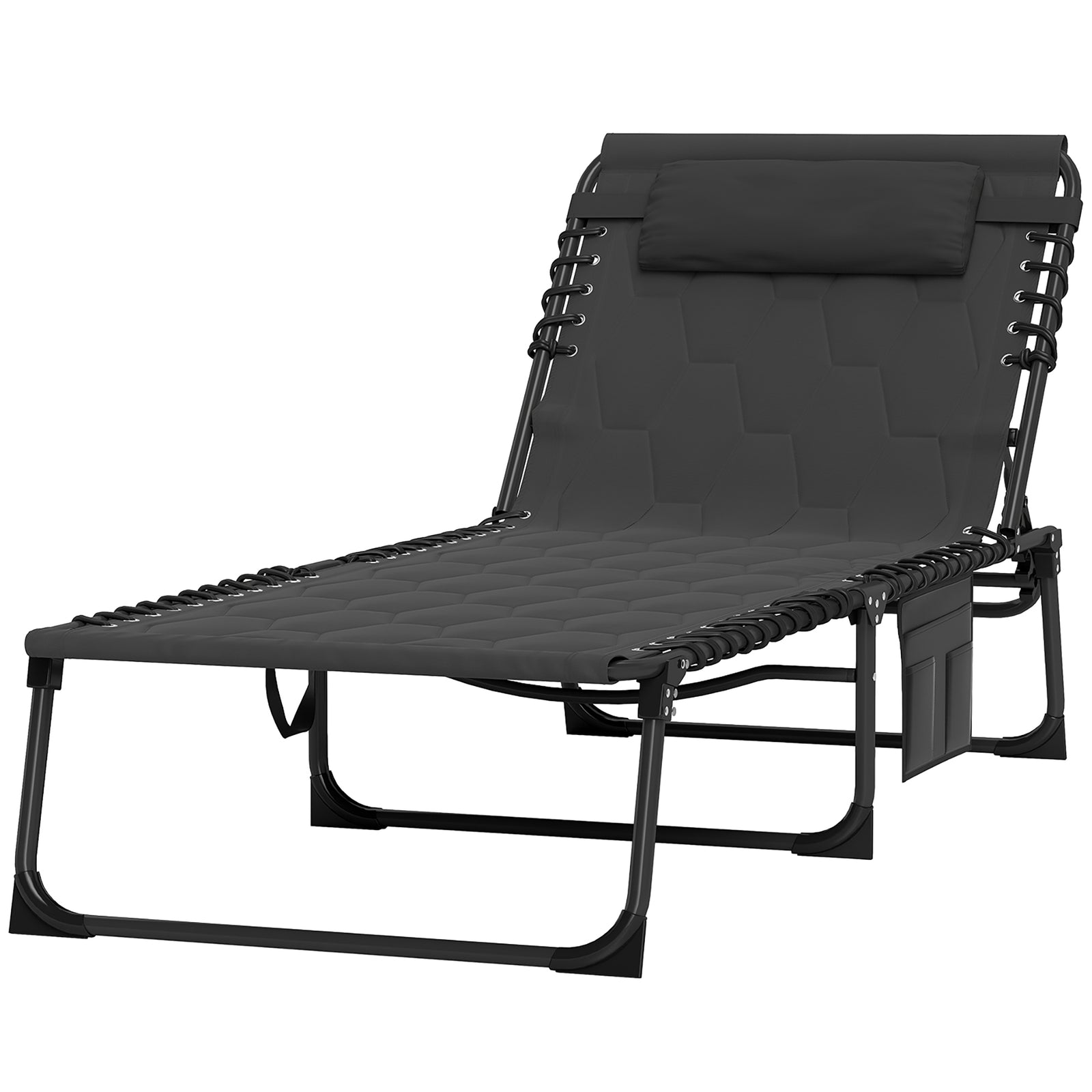 Padded Sun Lounger, with Five-Position Reclining Back - Black