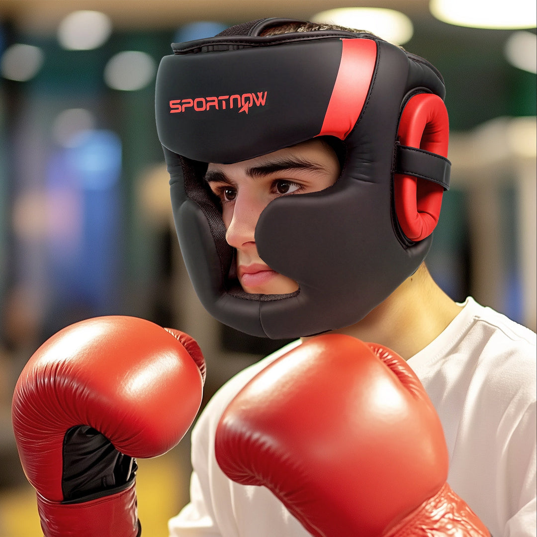 SPORTNOW Boxing Headguard w/ Adjustable Strap for Sparring, Kickboxing, MMA