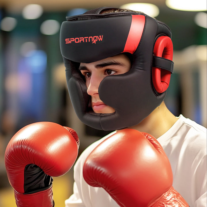SPORTNOW Boxing Headguard w/ Adjustable Strap for Sparring, Kickboxing, MMA