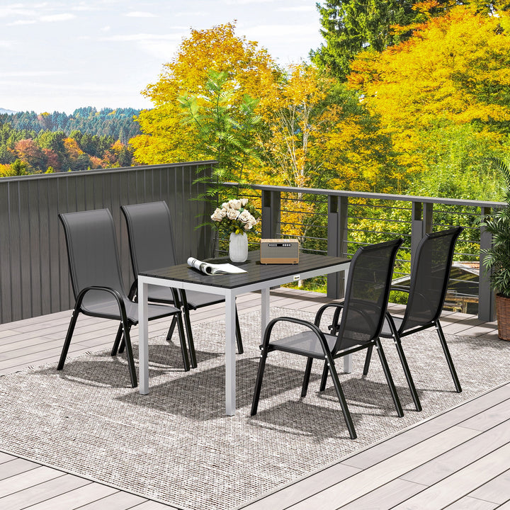 Garden Table for 4-6, 120 x 70 cm Outdoor Dining Table with Rust-Resistant Aluminium Frame, Easy Maintenance Slatted Top, for Patio, Terrace, Balcony, Black