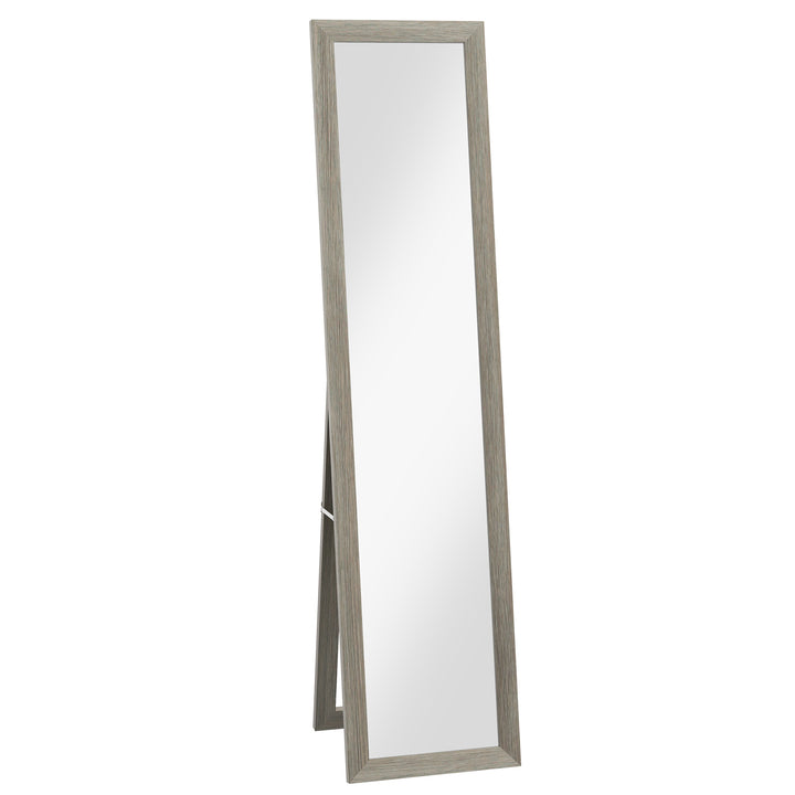 HOMCOM Free Standing Mirror w/ Anti-Slip Pads & Wood-Effect Frame for Bedroom, Hallway or Lounge, 155 x 40 cm, Grey | Aosom UK