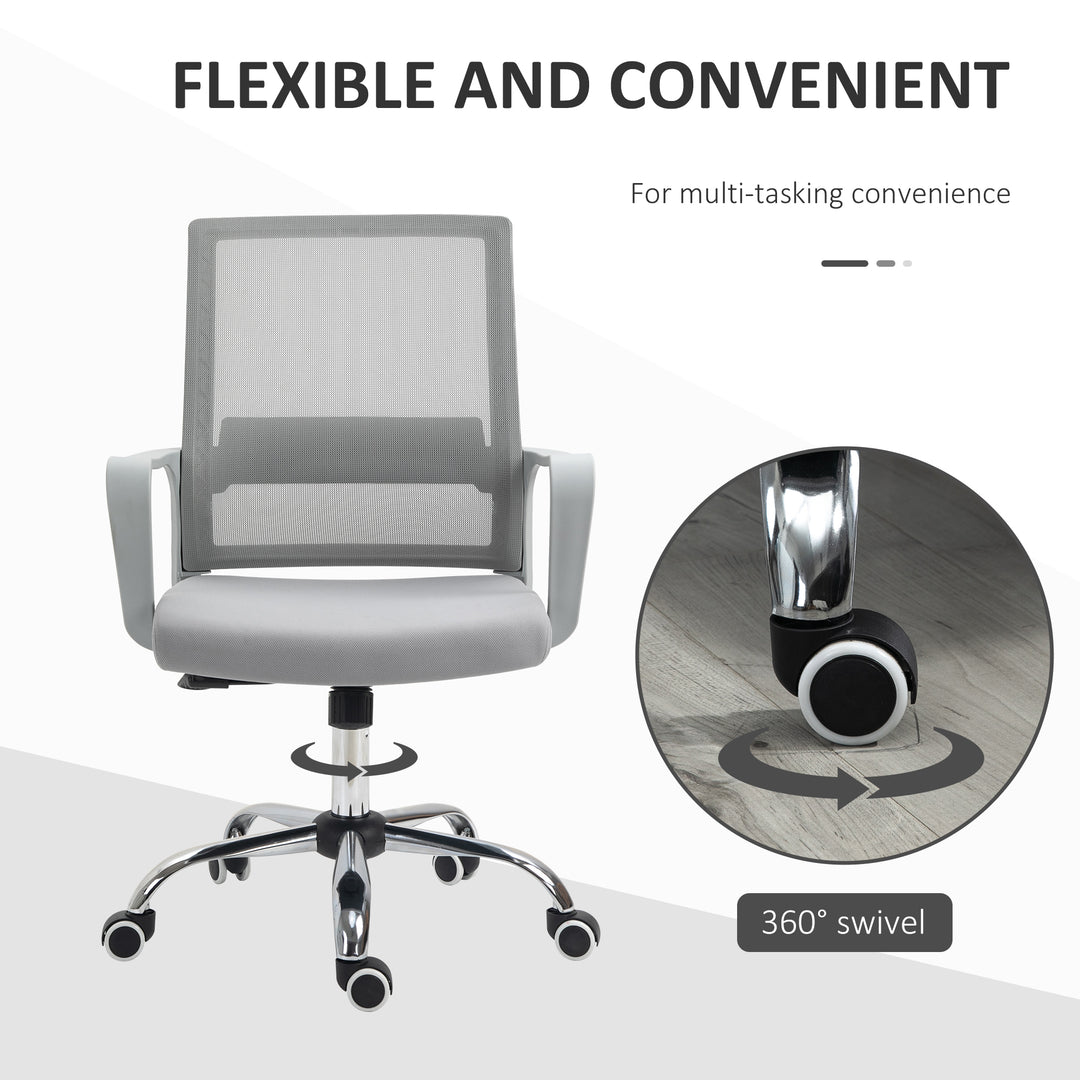 Ergonomic Desk Chair Mesh Office Chair with Adjustable Height Armrest and 360° Swivel Castor Wheels Grey