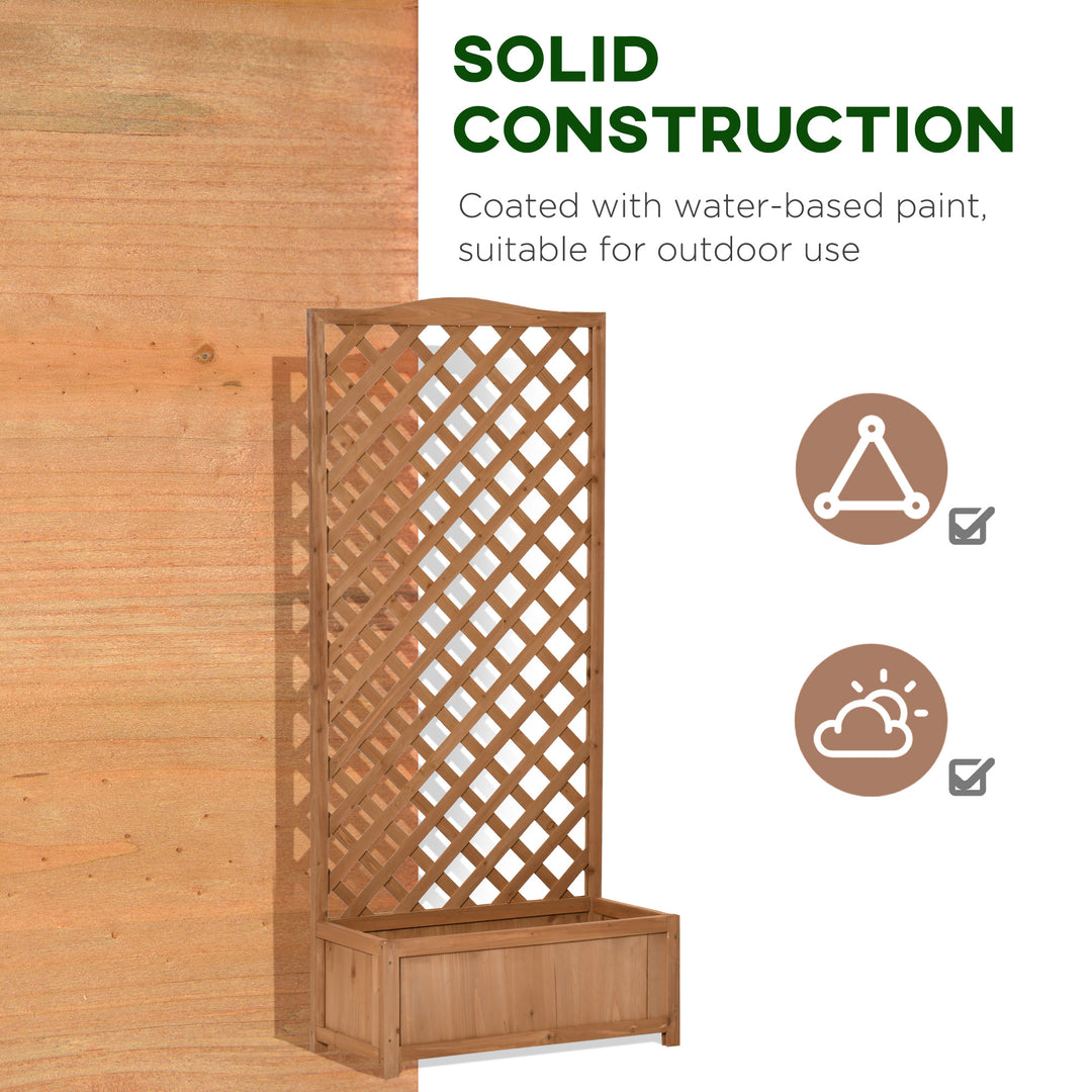 MCL 53L Garden Wooden Planter Box with Trellis Free Standing Flower Raised Bed with Lattice for Climbing Plants, 76cm x 36cm x 170cm, Brown