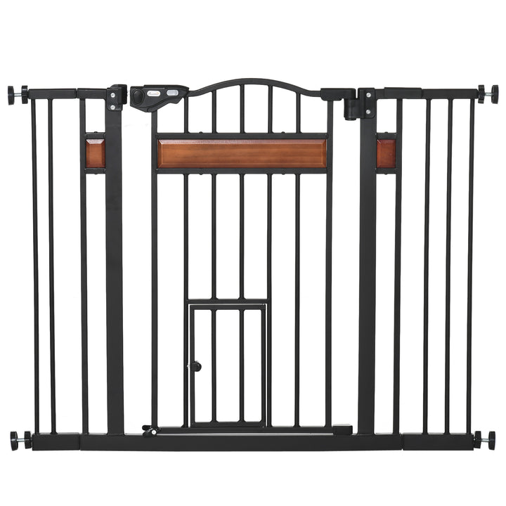 Pet Gate Safety Gate, with Cat Flap, Auto Close, for Staircases, Doorways, Hallways, 74-105cm Wide - Black