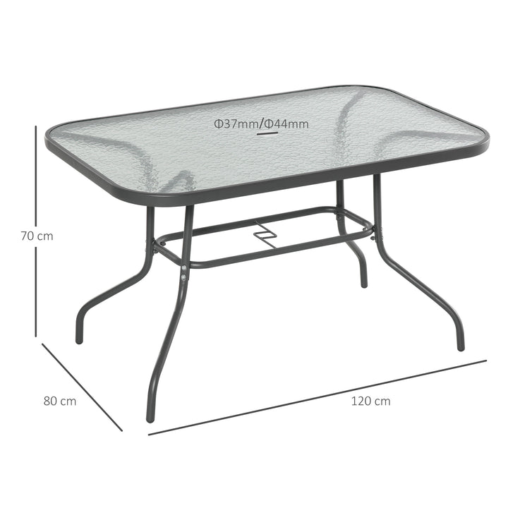Garden Dining Table Glass Top Metal Frame with Parasol Hole Outdoor Balcony Grey 120L x 80Wcm