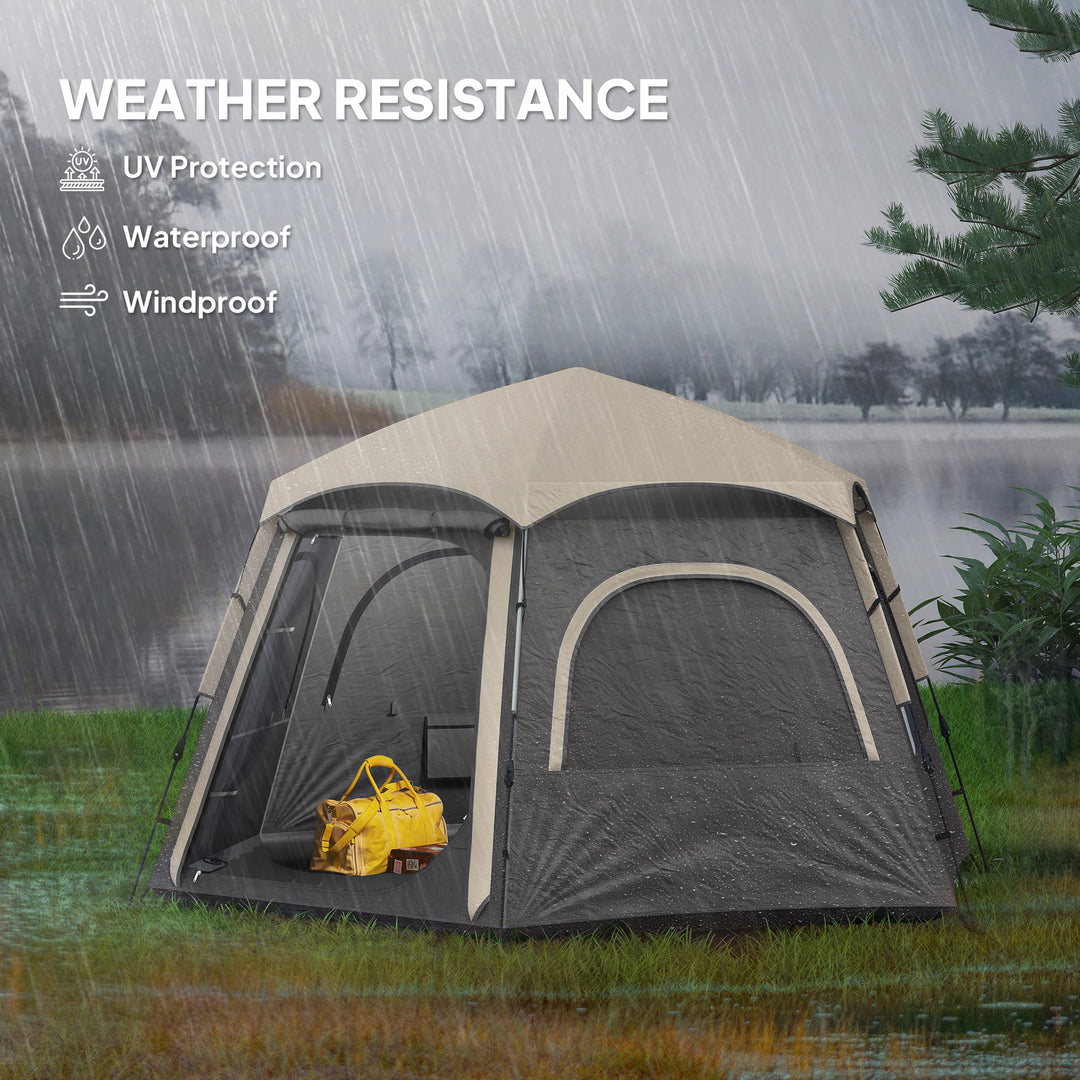 Instant Pop Up Camping Tent, 2/3/4 Person Easy Setup Dome Family Tent with Vestibule, Rainfly, 4 Mesh Windows & 2 Doors, Hexagonal Design, Waterproof & UV Protected, Dark Grey
