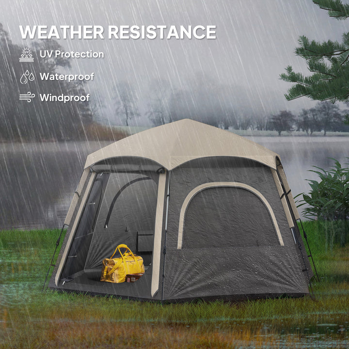 Instant Pop Up Camping Tent, 2/3/4 Person Easy Setup Dome Family Tent with Vestibule, Rainfly, 4 Mesh Windows & 2 Doors, Hexagonal Design, Waterproof & UV Protected, Dark Grey