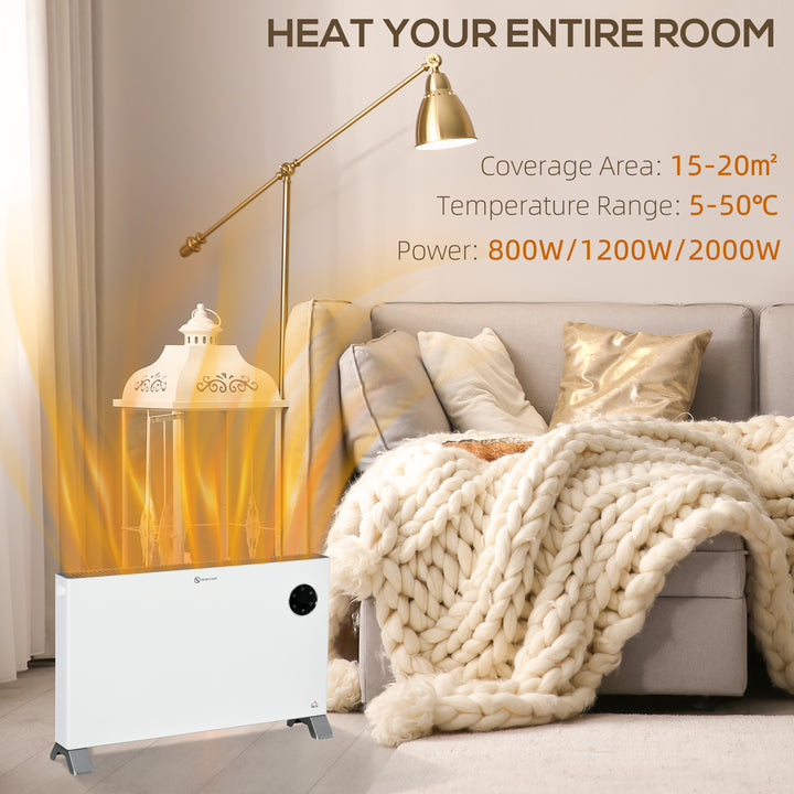 HOMCOM 2000W Electric Convector Heater, Freestanding Space Heater with 3 Heat Settings, Adjustable Thermostat, Timer, White