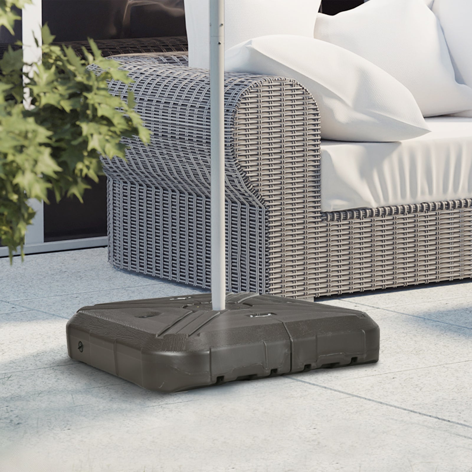 Fillable Cantilever Parasol Base Weights with Steel Cross Base, Garden Umbrella Stand Weight with Wheels, 195kg Sand or 170kg Water Filled, Coffee