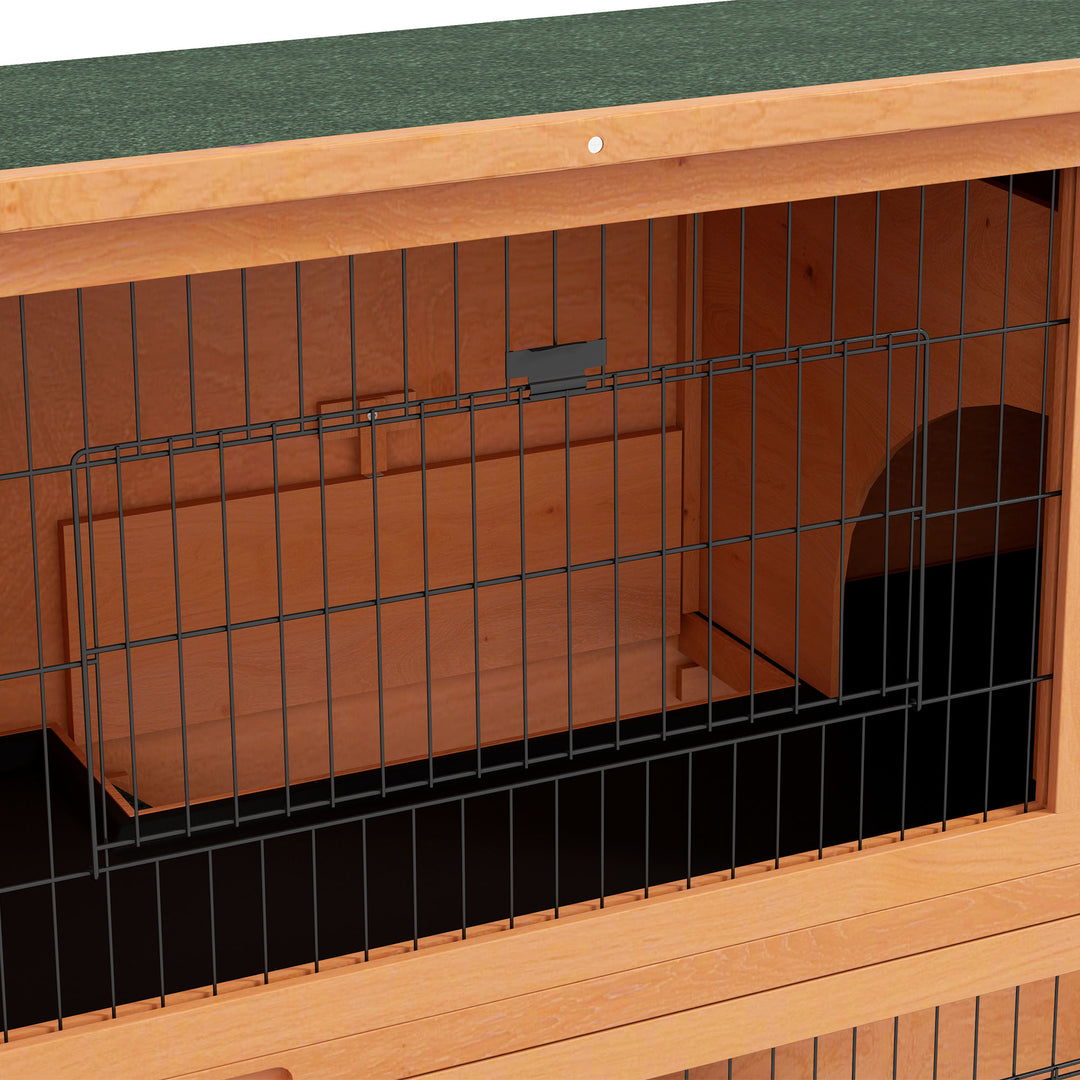 Two-Tier Antiseptic Wood Rabbit Hutch, 92cm Guinea Pig Hutch with Run - Orange