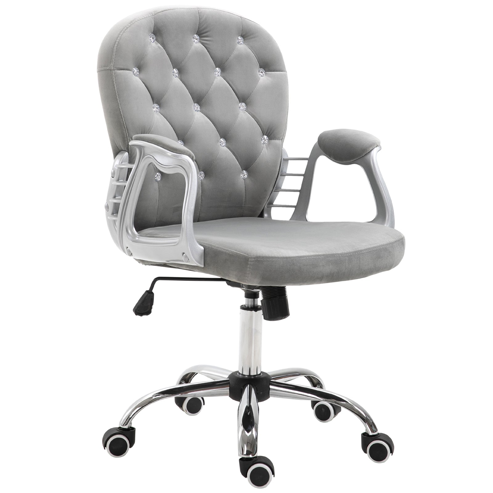 Office Chair, Swivel Desk Chair, Velvet Vanity Chair with Adjustable Height and Rolling Wheels for Home Work Study, Grey