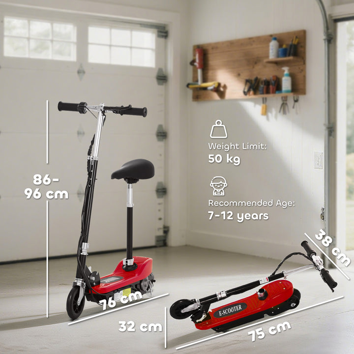 MCL Powered E-Scooter Ride-On, with Brakes, Adjustable Seat, Adjustable Handlebars, Red