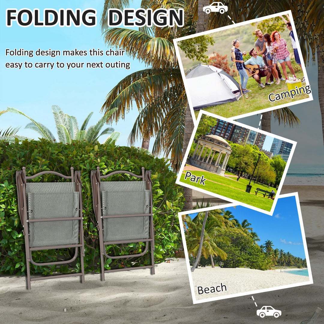 Set of Two Folding Garden Chairs, with Fabric Mesh Seats - Dark Grey