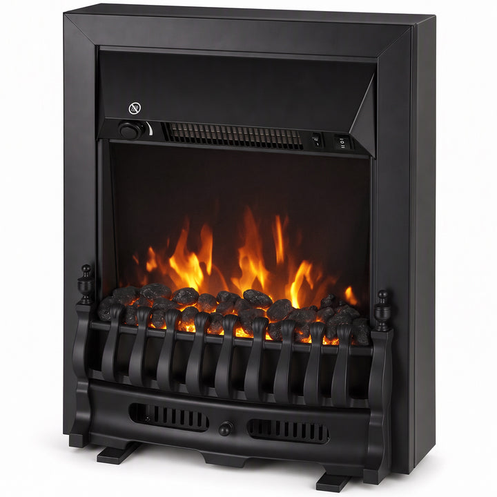 HOMCOM Electric Fireplace LED Light Complete Fire Place Heating Indoor Heater Coal Burning Flame Effect Heat 2000W Max - Black