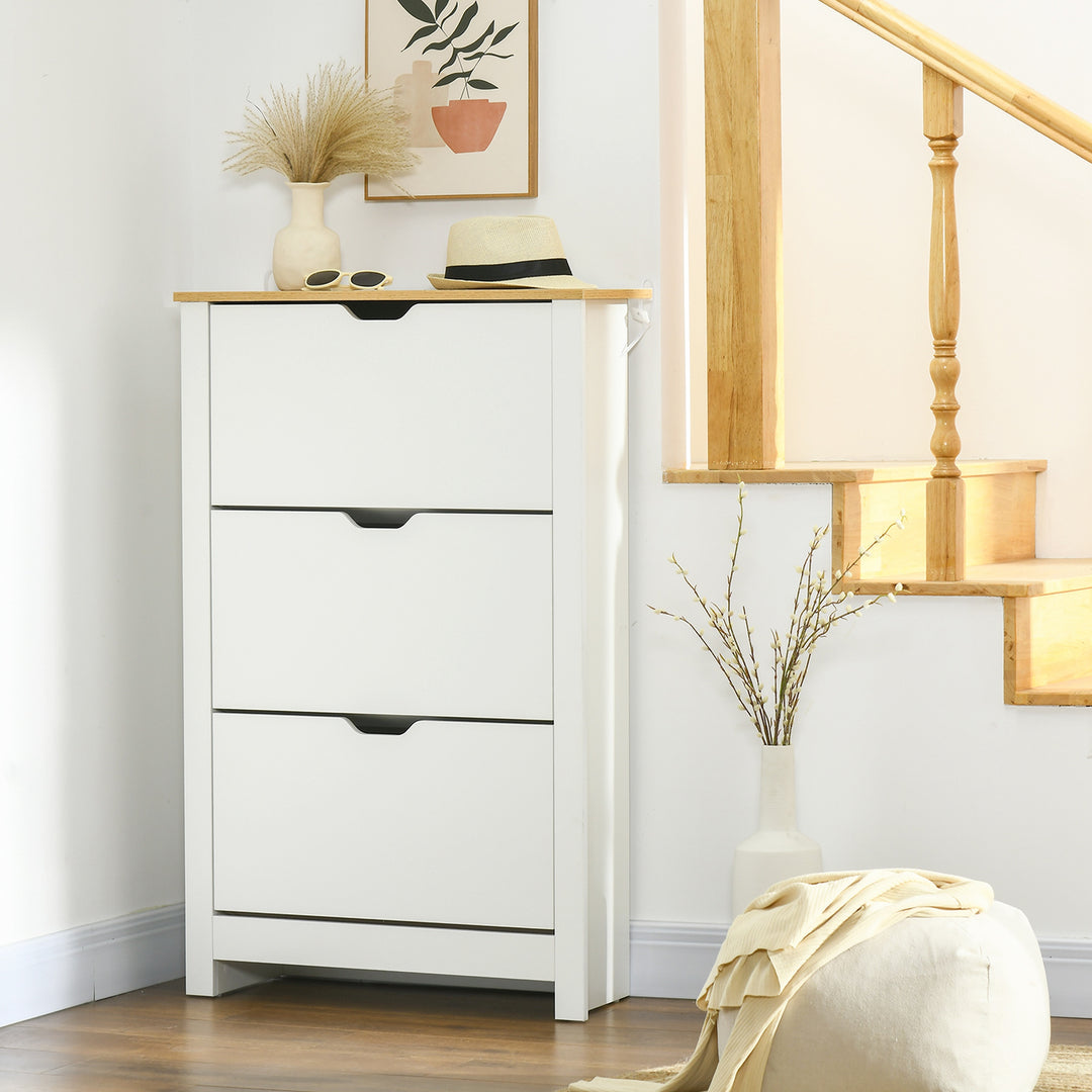 Slim Shoe Cabinet, Narrow Shoe Cupboard with 3 Flip Drawers, Adjustable Shelves for 18 Pairs of Shoes for Hallway, White