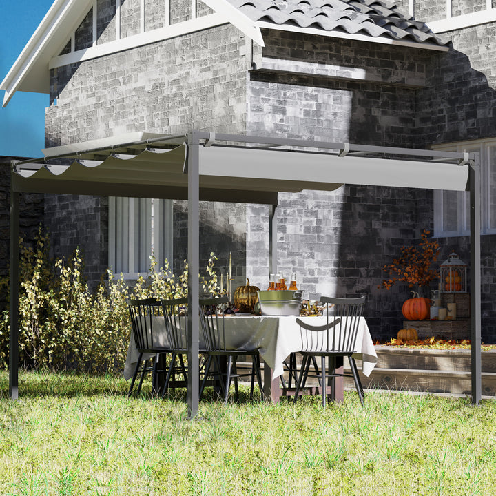 Outsunny 3 x 3(m) Garden Pergola with Retractable Roof and Magnetic Fixture, Outdoor Gazebo Pergola Kit Sun Shade Canopy, UPF30+, Grey