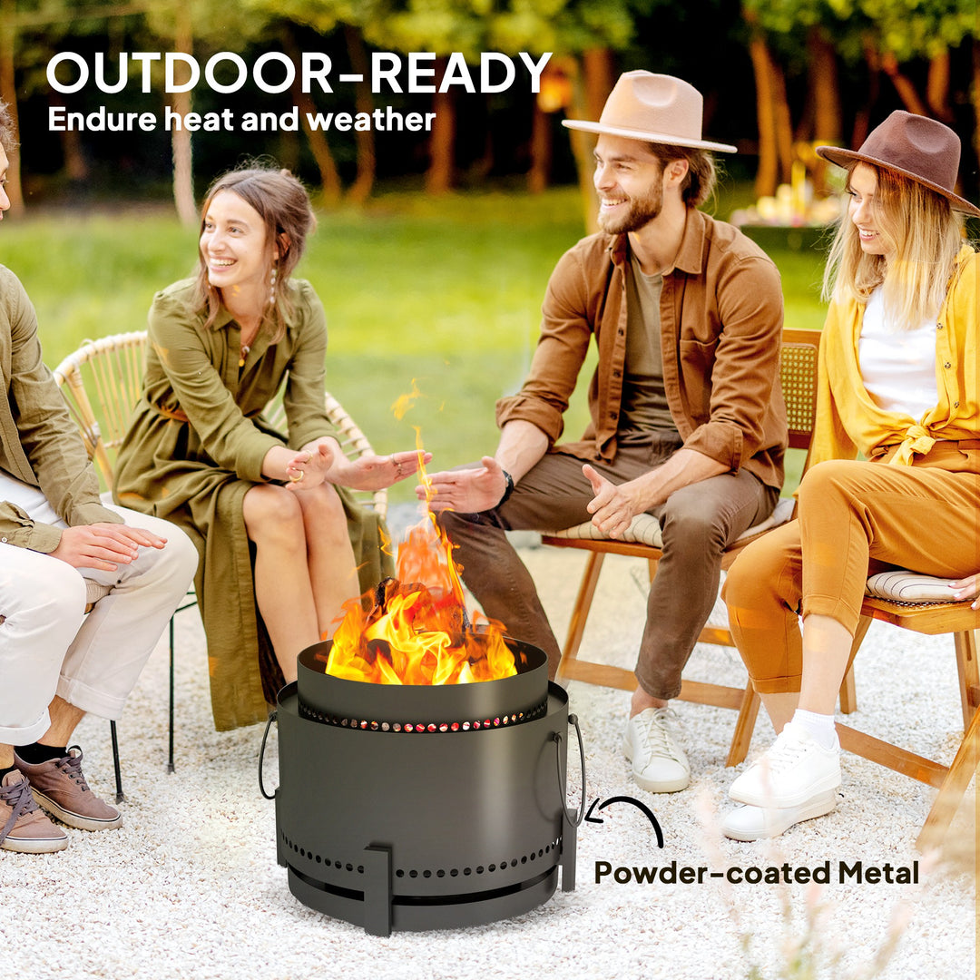 Smokeless Fire Pit with Ash Catcher, 37cm Portable Wood Burning Firepit with Poker for Garden Camping Bonfire Party, Metal, Dark Grey