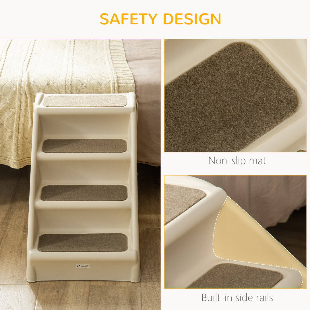 Foldable Four-Step Pet Stairs, for Cats, Small Miniature Dogs, with Non-Slip Mats 62 x 38 x 49.5cm - Beige