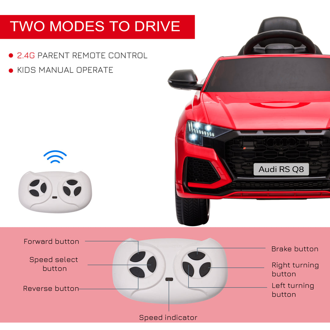 MCL Audi RS Q8 Licensed Electric Car for Kids, 6V Kids' Electric Ride on with Remote Control, 7Ah Big Battery, Lights Bluetooth, Music USB, for 3-5 Years Old, Red