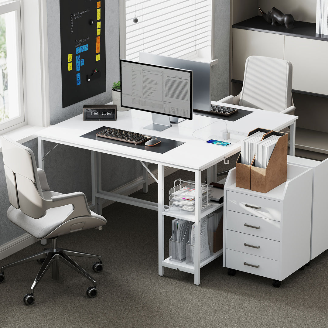 Computer Desk, with Power Sockets - White