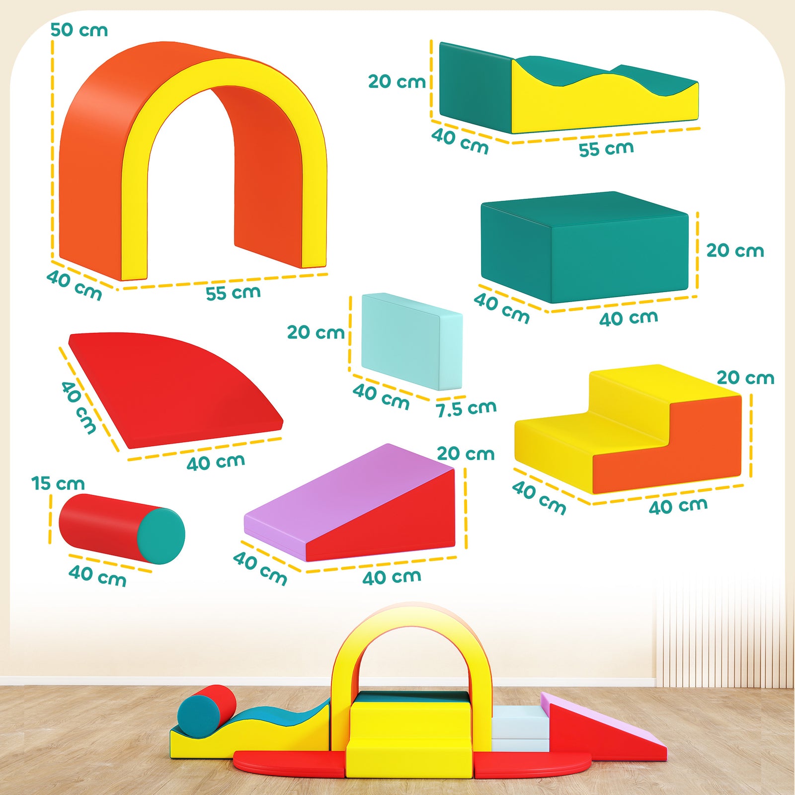 Kids Soft Play Set, 10PCs PU Leather Foam Climbing Blocks for Climb an