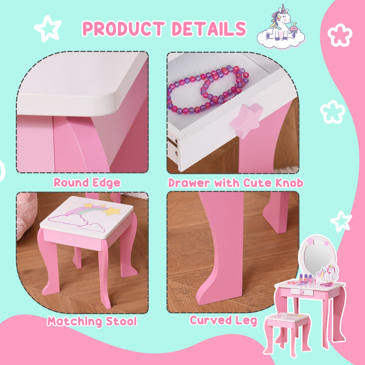 MCL Kids Dressing Table with Mirror, Stool, Pink