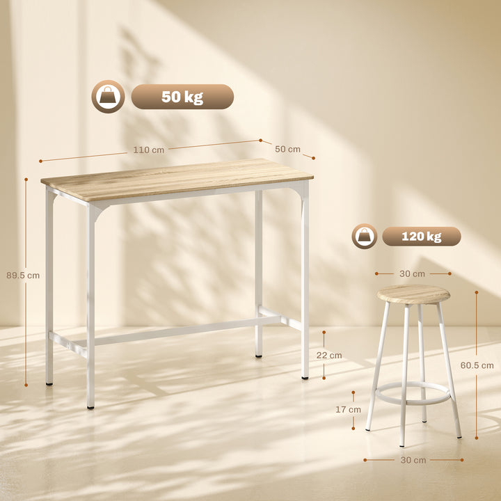 5 Piece Bar Table Set for 4 with Stools, Metal Frame, Footrest for Kit