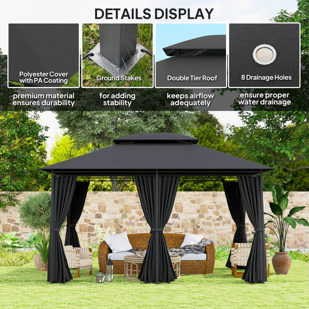 3 x 4m Steel Gazebo, with Curtains - Black