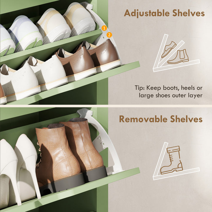 Slim Shoe Cabinet, Narrow Shoe Cupboard with 3 Flip Drawers, Adjustabl