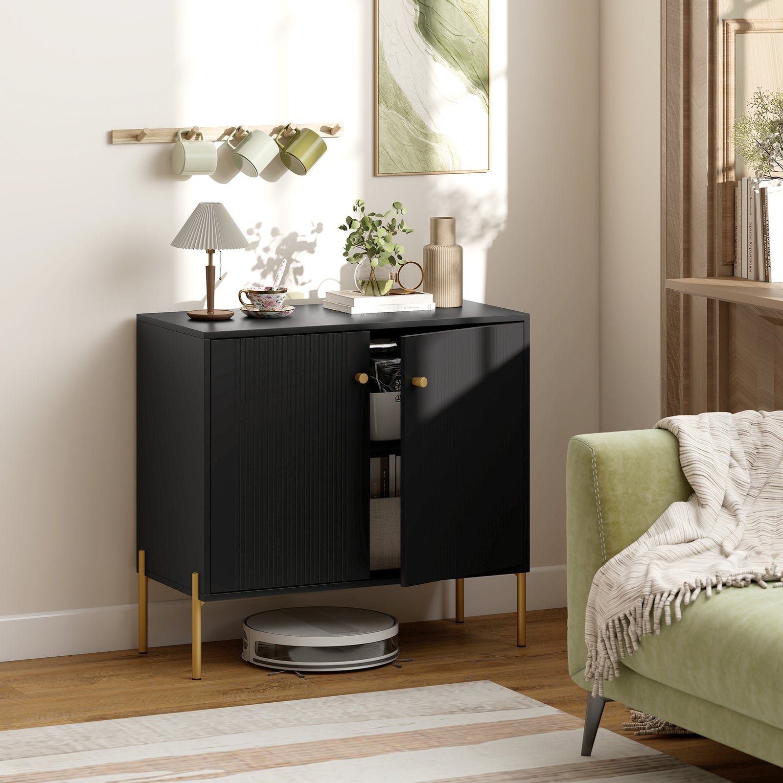 Sideboard Buffet Cabinet, Coffee Bar Cabinet with Fluted Doors and Adj