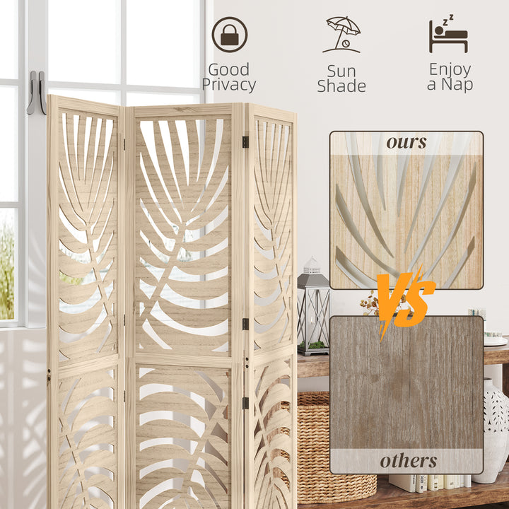 3 Panel Room Divider, Detachable Folding Privacy Screens with Palm Leaf Design for Home Office