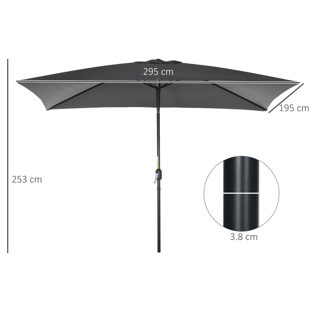 3x2m Patio Parasol Garden Umbrellas Canopy with Aluminium Tilt Crank Rectangular Sun Shade Steel, Black