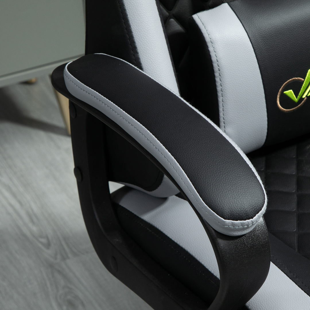 Gaming Chair, Computer Desk Chair with Lumbar Support, Faux Leather Racing Chair with Headrest and Swivel Wheels for Home Office, Black Grey