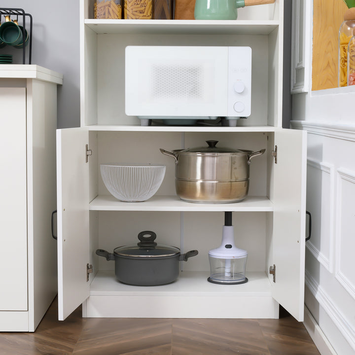 Kitchen Cupboard, 5-Tier Storage Cabinet with Adjustable Bottom Shelf, Open Microwave Countertop, White