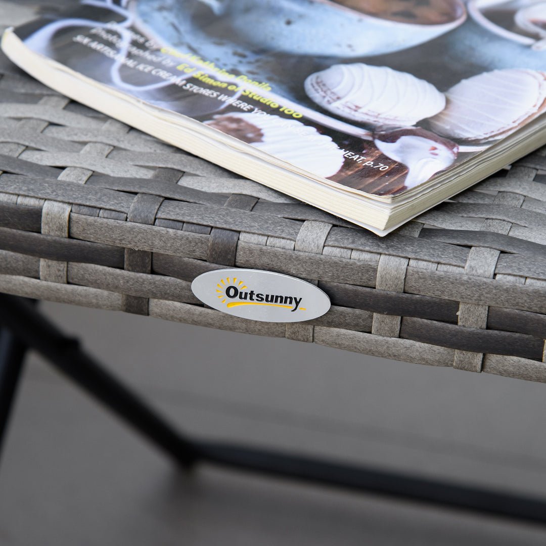 MCL Square PE Wicker Rattan Folding Table,Weather Resistant Wicker Weave Side Table with Steel Frame, Grey