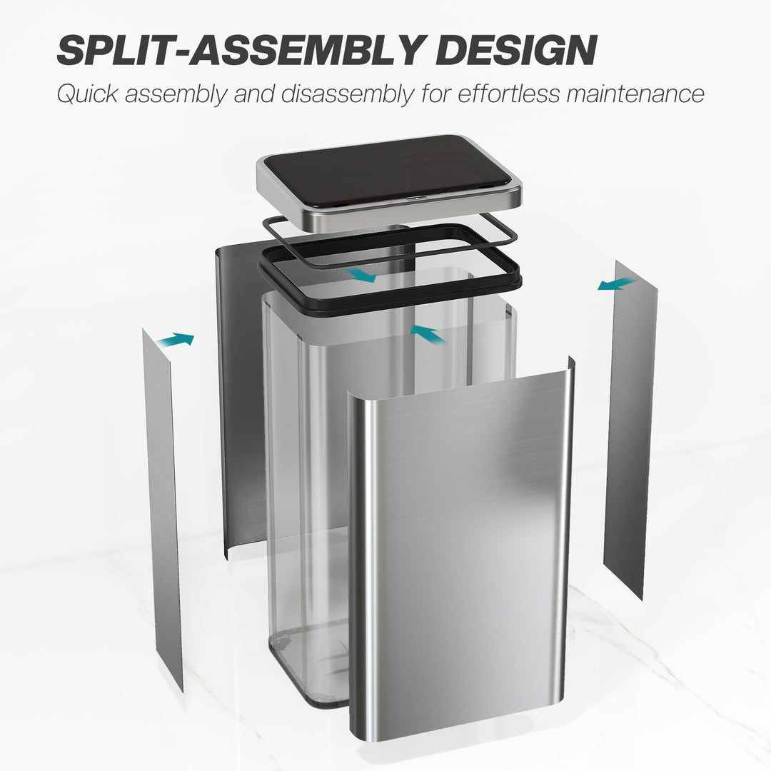 MCL 50L Sensor Bin with Quiet Soft-Close Lid, Automatic Touchless Motion Sensor Kitchen Bin with Fingerprint Resistant Stainless Steel for Hygienic Gyms, Home Office Use, Silver Tone
