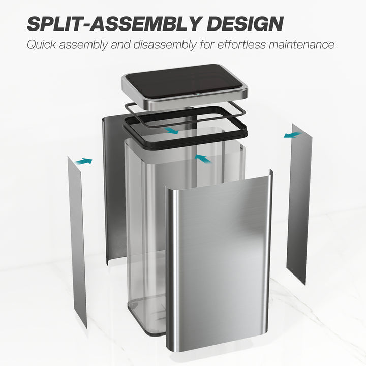 MCL 50L Sensor Bin with Quiet Soft-Close Lid, Automatic Touchless Motion Sensor Kitchen Bin with Fingerprint Resistant Stainless Steel for Hygienic Gyms, Home Office Use, Silver Tone