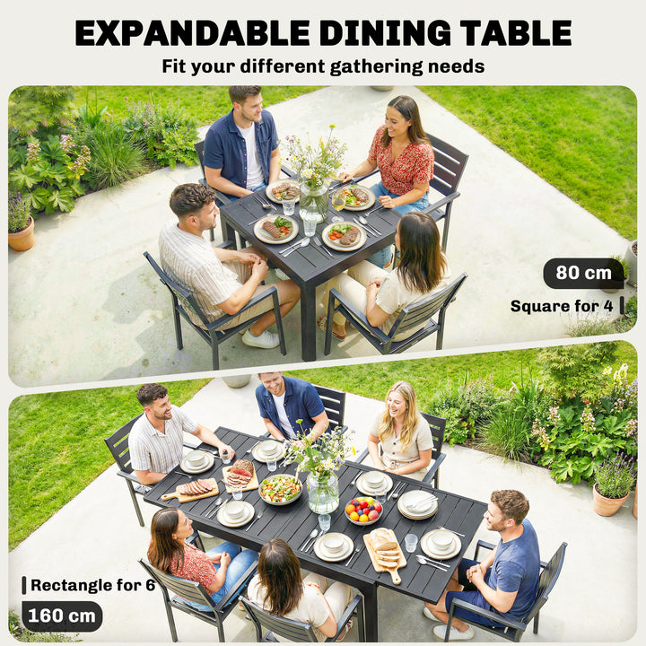 Expandable Patio Dining Table for 4-6 People, 80-160 cm Aluminium Exte