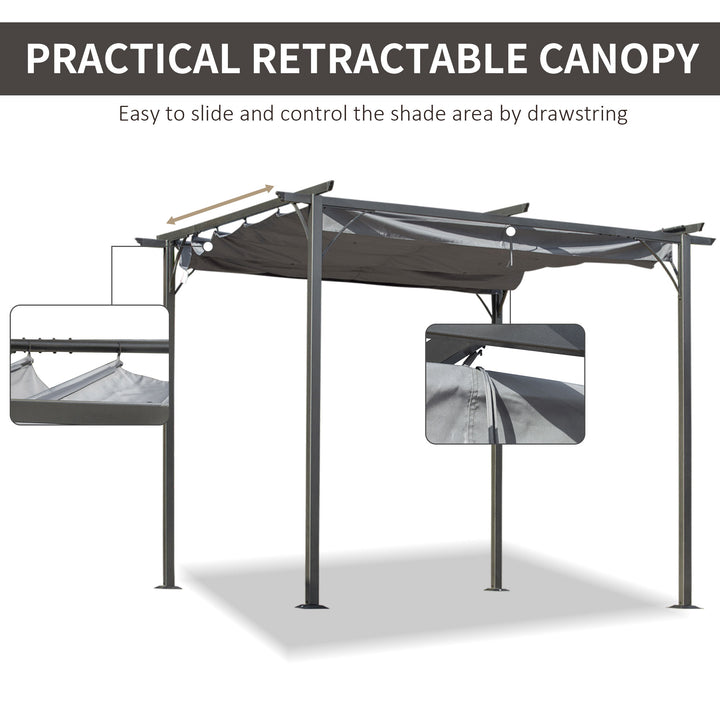 MCL 3 x 3(m) Metal Retractable Pergola, Garden Gazebo Metal Pergola Canopy Outdoor Sun Shade Shelter for Party BBQ, Grey