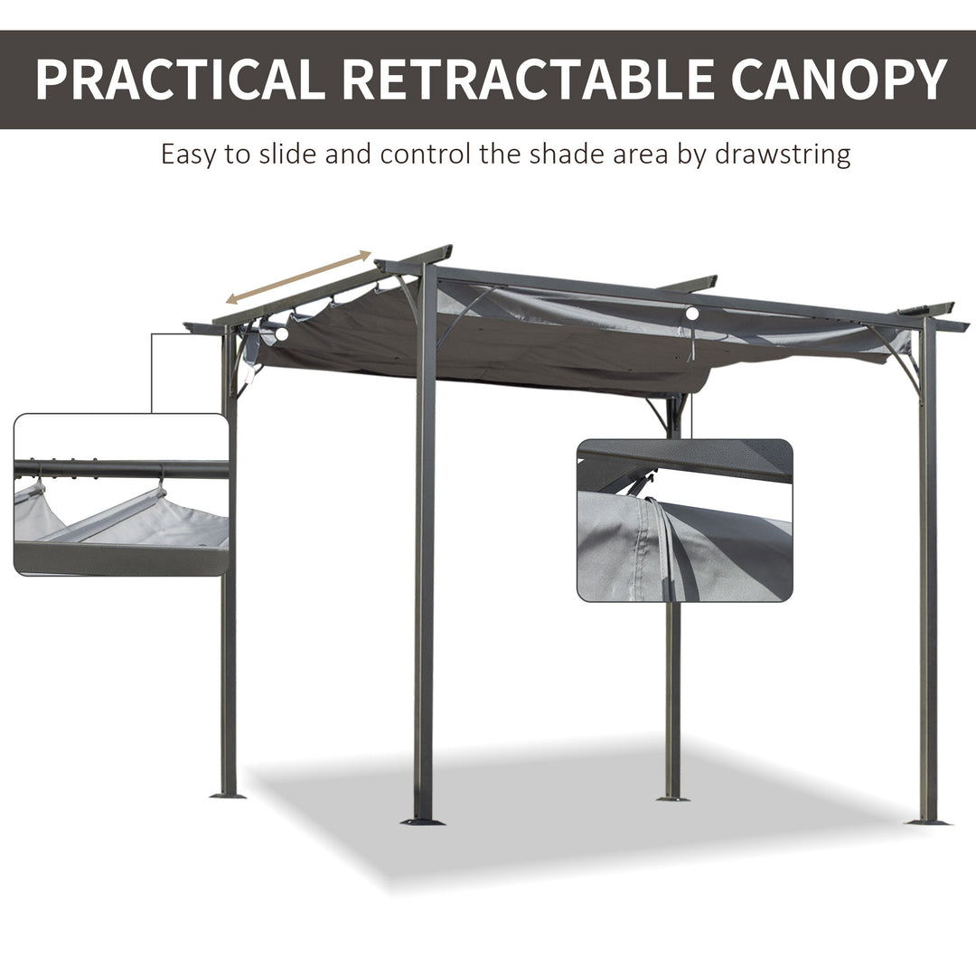 3 x 3(m) Metal Retractable Pergola, Garden Gazebo Metal Pergola Canopy Outdoor Sun Shade Shelter for Party BBQ, Grey