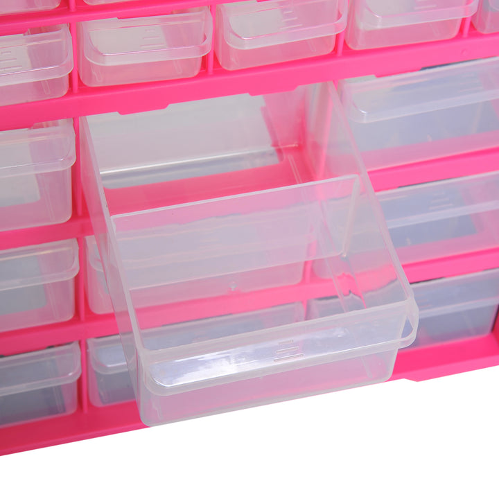 DURHAND Organiser Cabinet: 39 Drawer Plastic Storage Unit for Small Parts, Rose Red | Aosom UK