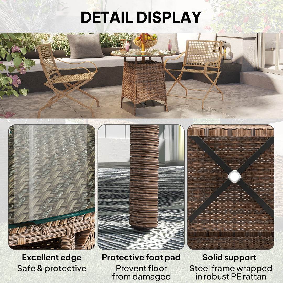 Wicker Garden Rattan Table, Patio Furniture Outdoor Coffee Table with Umbrella Hole and Tempered Glass Top, Brown