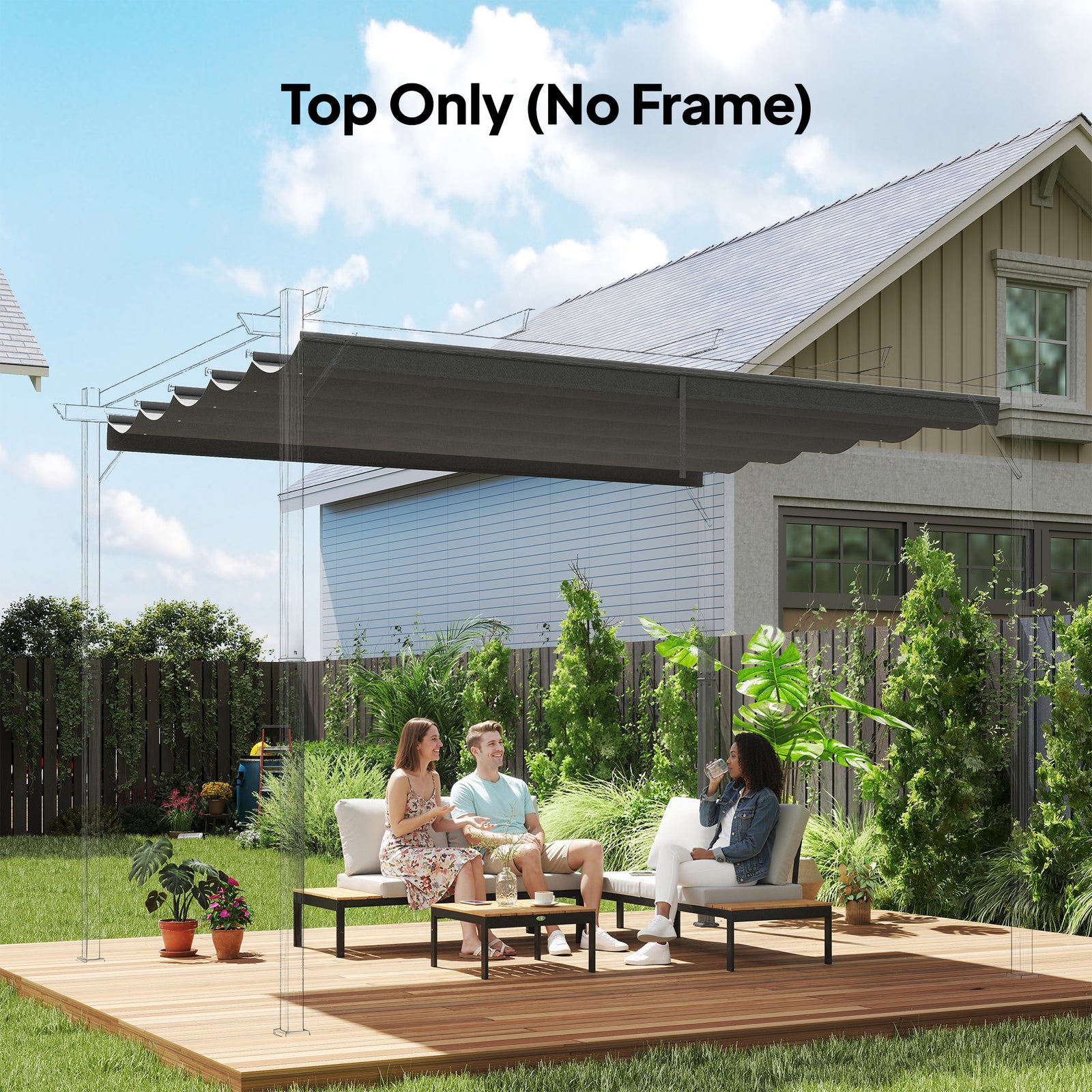 Retractable Pergola Cover, 3.5 x 2.6 m Replacement Canopy Fabric for 4