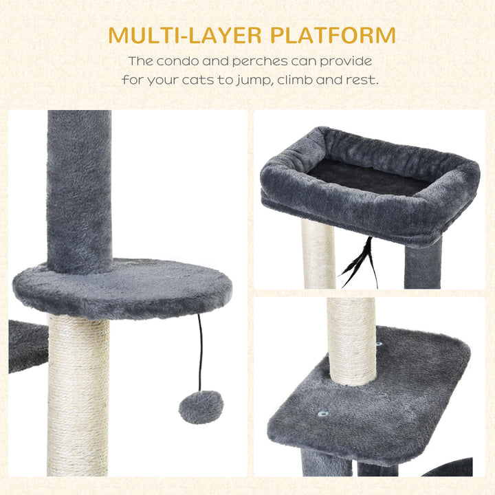 100cm Cat Tree for Indoor Cats, Cat Tower Condo for Kittens with Cat House Sisal Scratching Posts, Hanging Ball Toys, Perches - Grey