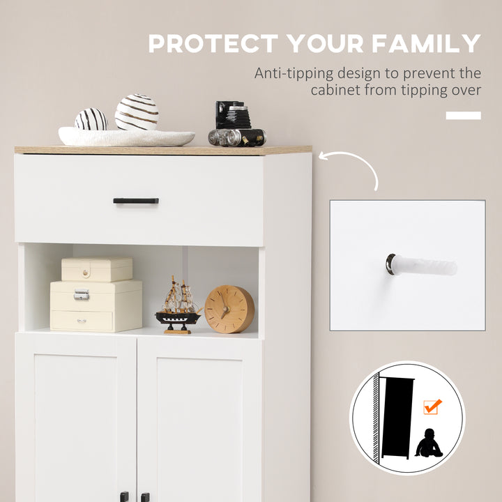 Freestanding Kitchen Cupboard, Nordic Storage Cabinet with Drawer, Doors and Open Countertop for Living & Dining Room, 130cm, White