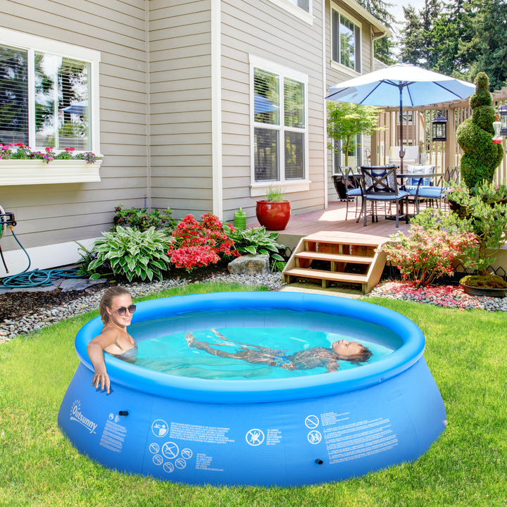 Outsunny Inflatable Family Swimming Pool, Family-Sized Round Paddling Pool w/ Hand Pump for Kids, Adults, Garden, 274cm x 76cm, Blue | Aosom UK